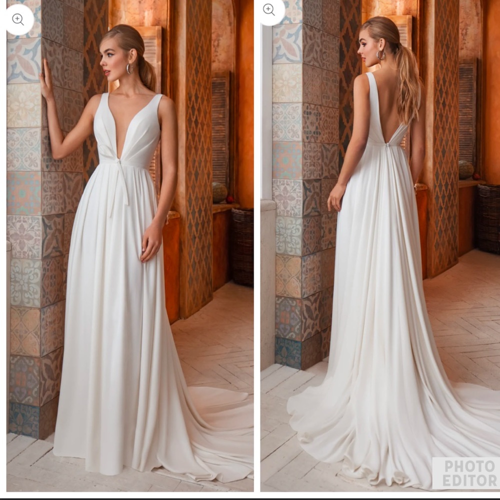 INNOCENTIA DALIA CASABLANCA COLLECTION 
 WHITE GOWN mesh v neck sleveles…
